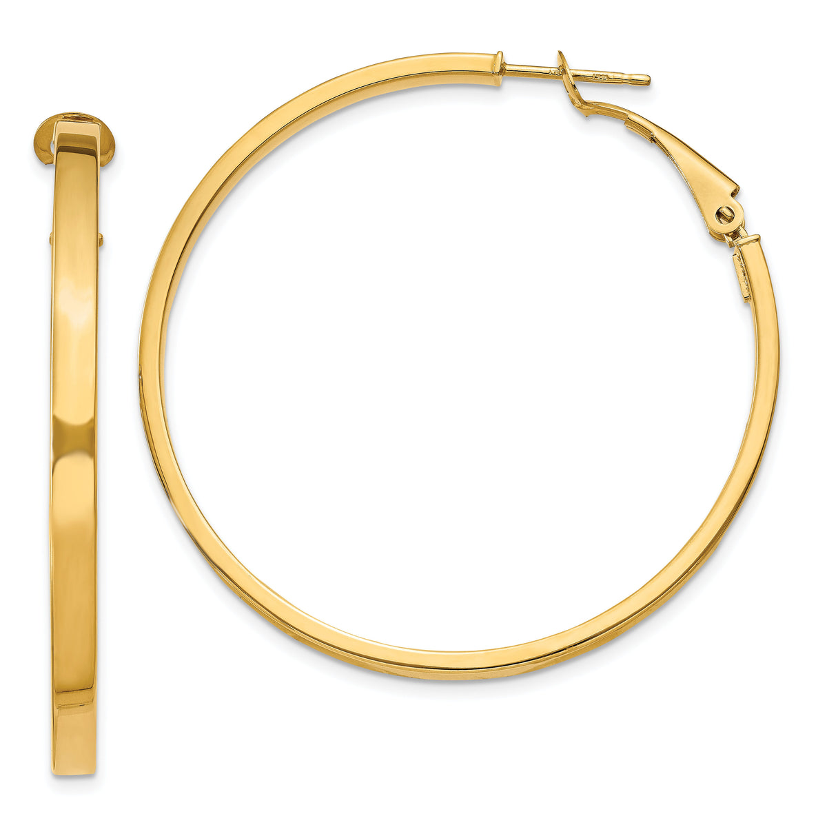 14k 3x45mm Polished Square Tube Round Hoop Earrings-PRE232