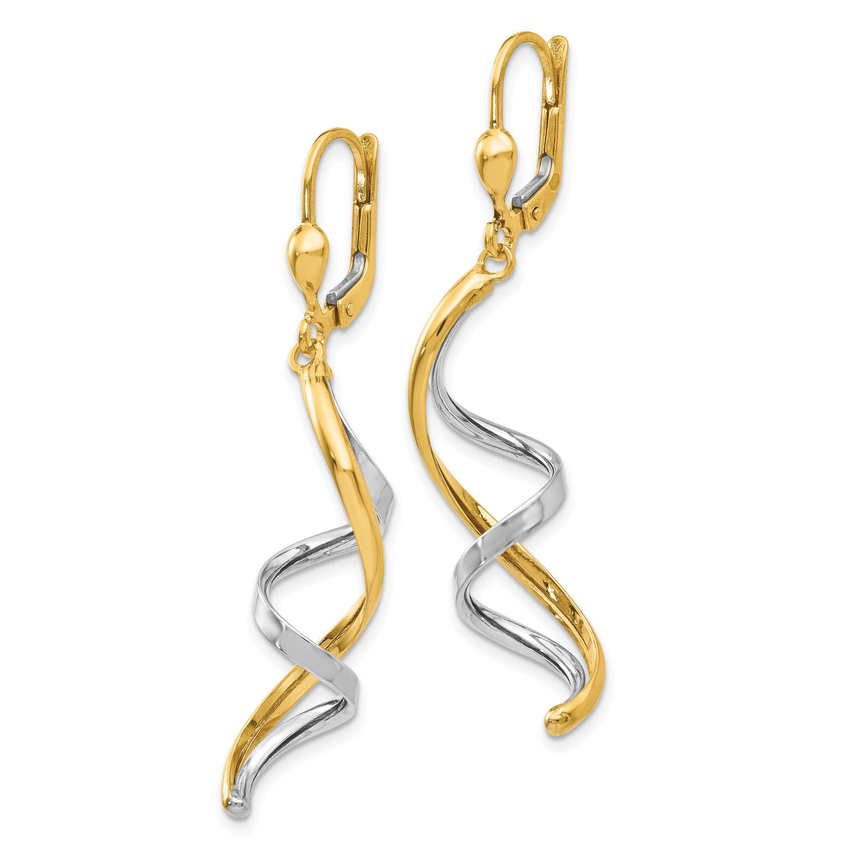 14K Two-tone Spiral Leverback Earrings-PRE305