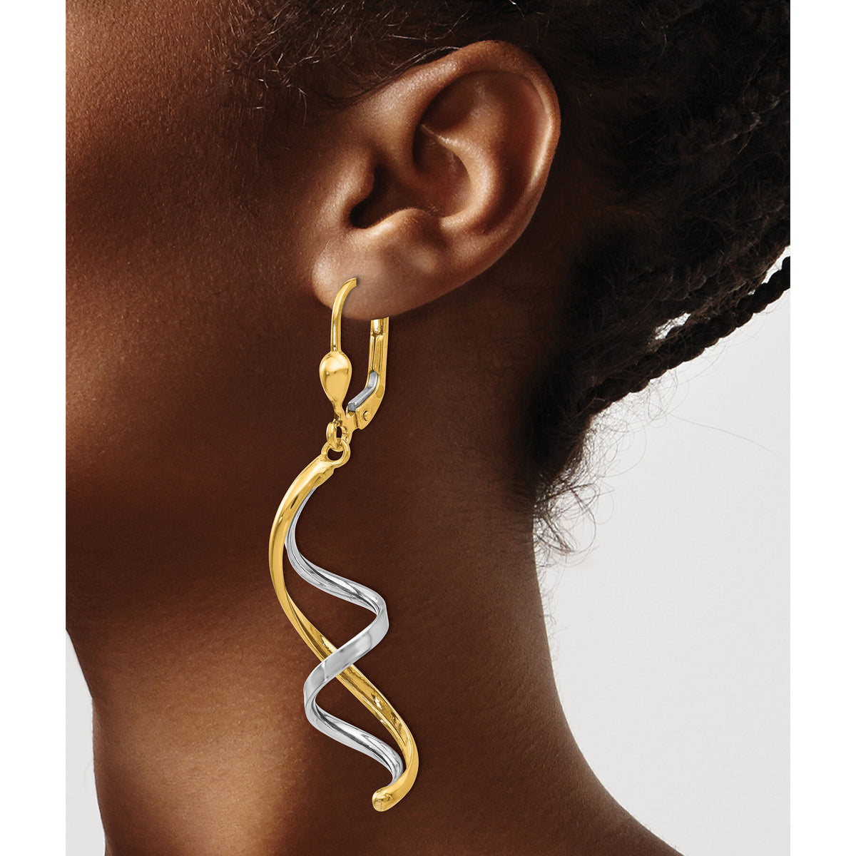 14K Two-tone Spiral Leverback Earrings-PRE305