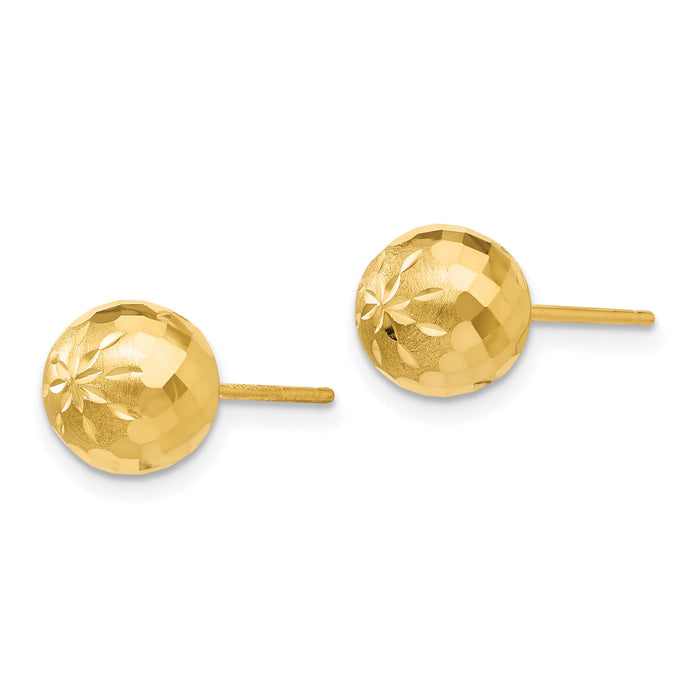 14k 8mm Diamond-cut Mirror Ball Post Earrings-PRE317