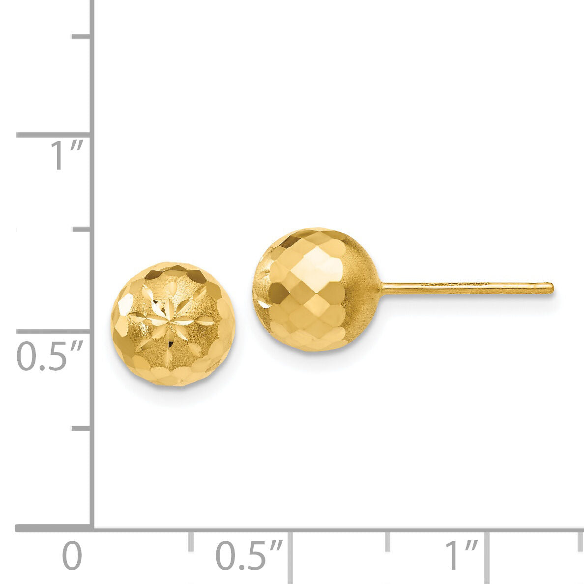 14k 8mm Diamond-cut Mirror Ball Post Earrings-PRE317