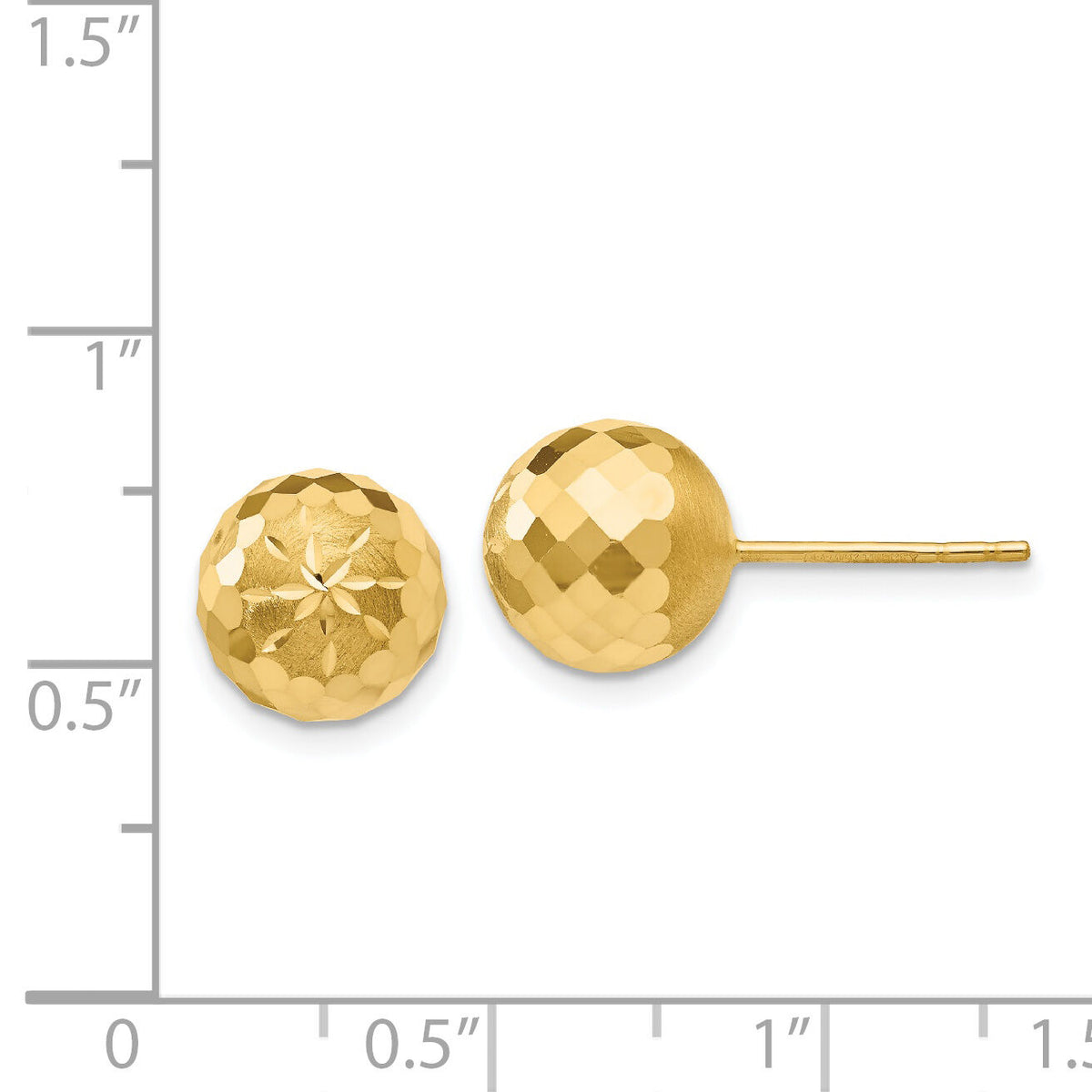 14k 9mm Diamond-cut Mirror Ball Post Earrings-PRE318