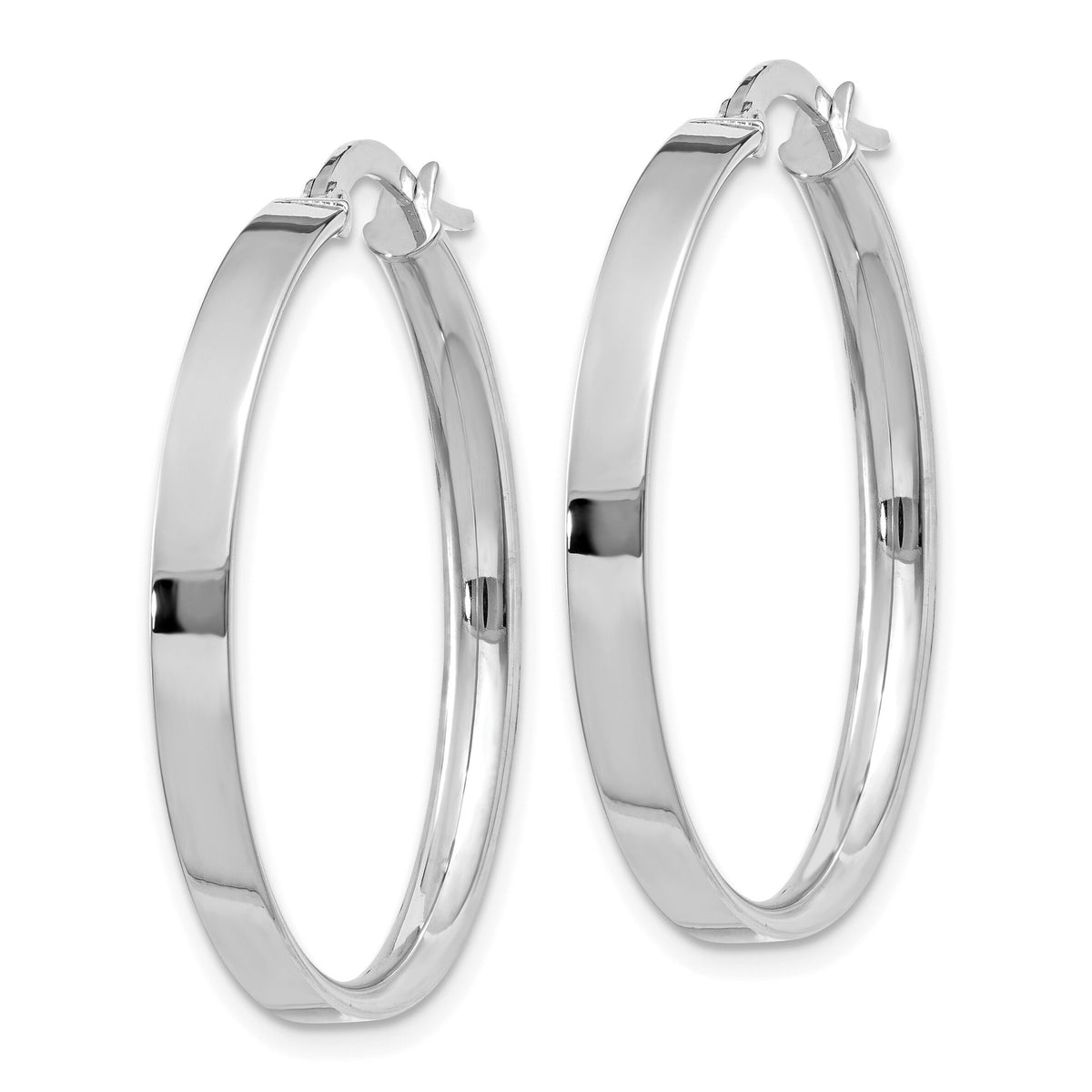 14K White Gold 3mm Large Hoop Earrings-PRE572