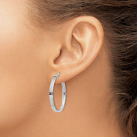 14K White Gold 3mm Large Hoop Earrings-PRE572