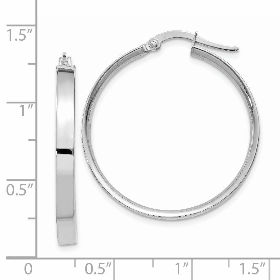 14K White Gold 3mm Large Hoop Earrings-PRE572