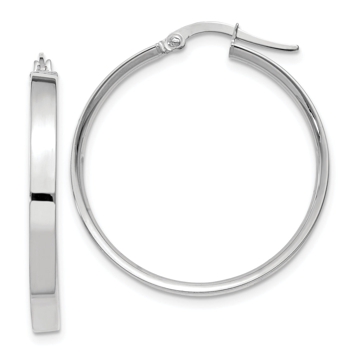 14K White Gold 3mm Large Hoop Earrings-PRE572
