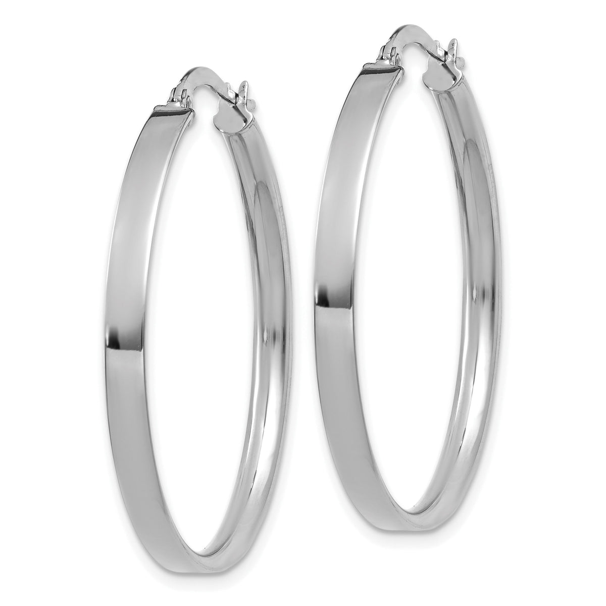14K White Gold 3mm XL Hoop Earrings-PRE573