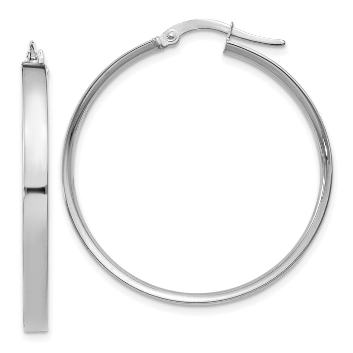 14K White Gold 3mm XL Hoop Earrings-PRE573