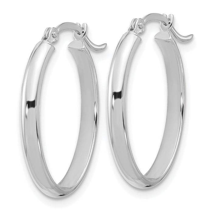 14K White Gold Oval Hoop Earrings-PRE574