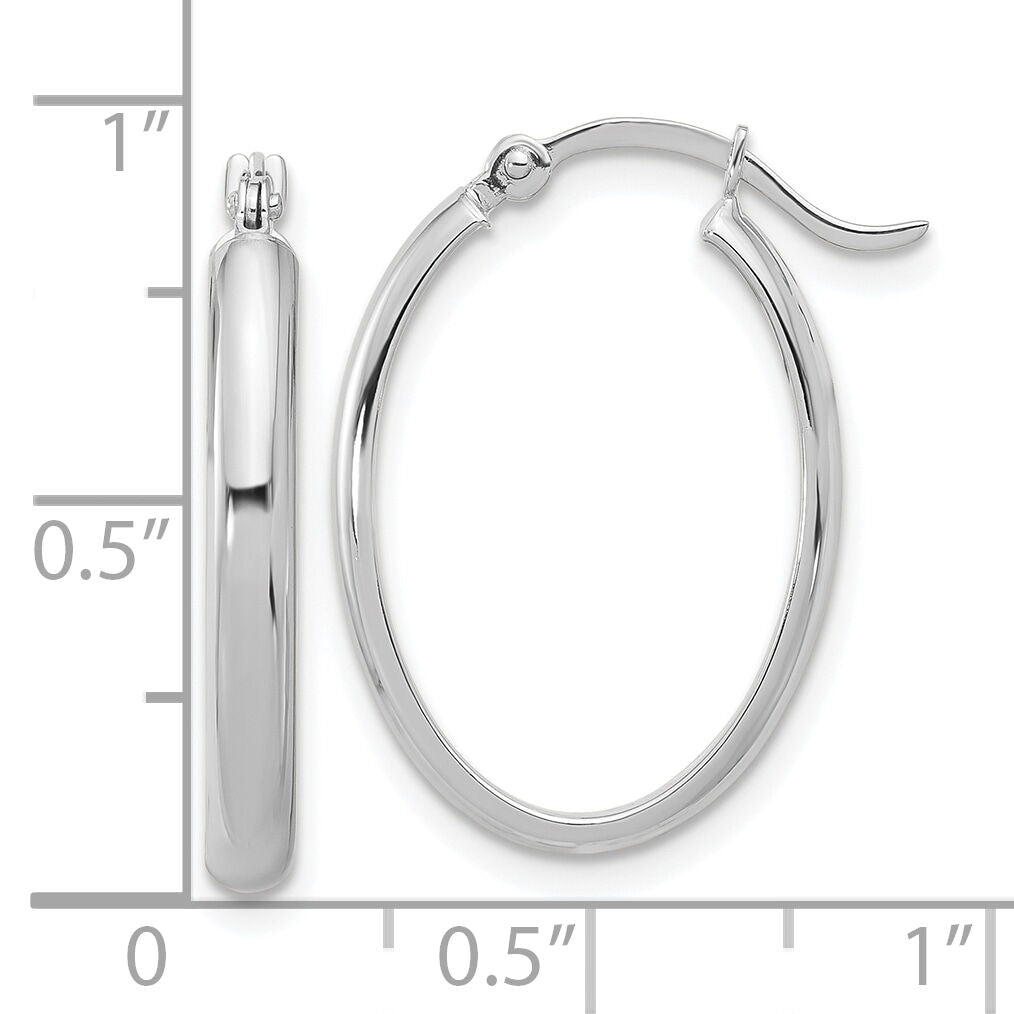 14K White Gold Oval Hoop Earrings-PRE574