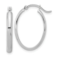 14K White Gold Oval Hoop Earrings-PRE574
