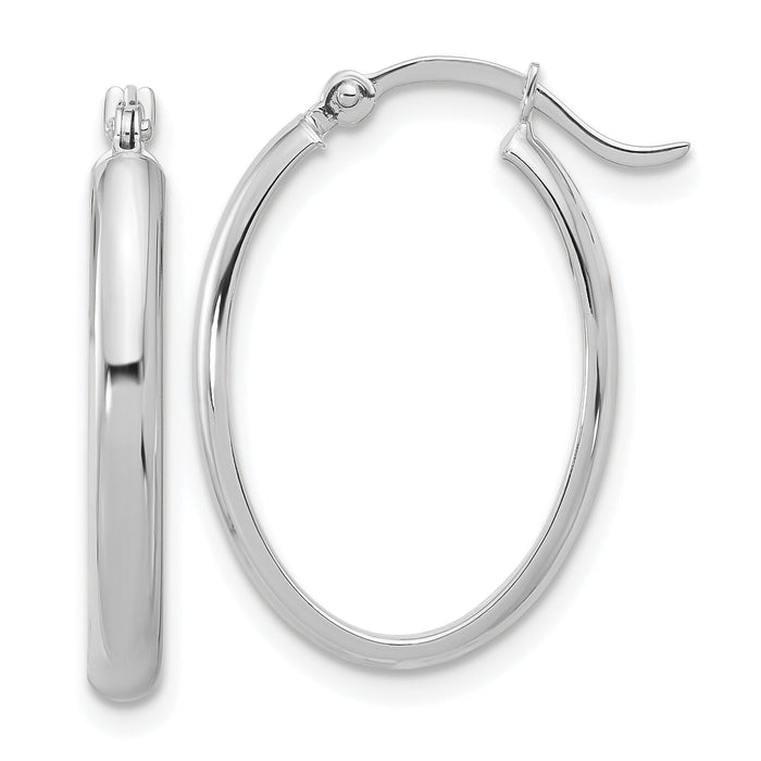 14K White Gold Oval Hoop Earrings-PRE574