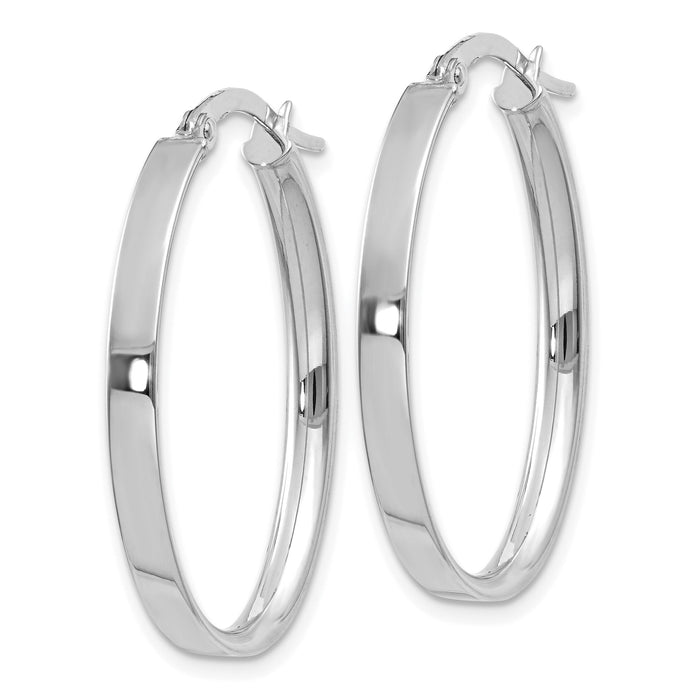 14K White Gold 3mm Oval Hoop Earrings-PRE575