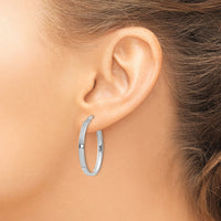 14K White Gold 3mm Oval Hoop Earrings-PRE575