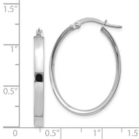 14K White Gold 3mm Oval Hoop Earrings-PRE575