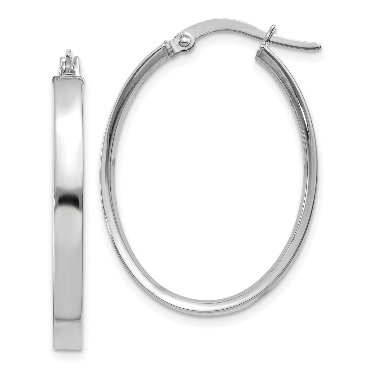 14K White Gold 3mm Oval Hoop Earrings-PRE575