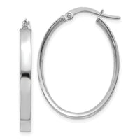 14K White Gold 3mm Oval Hoop Earrings-PRE575