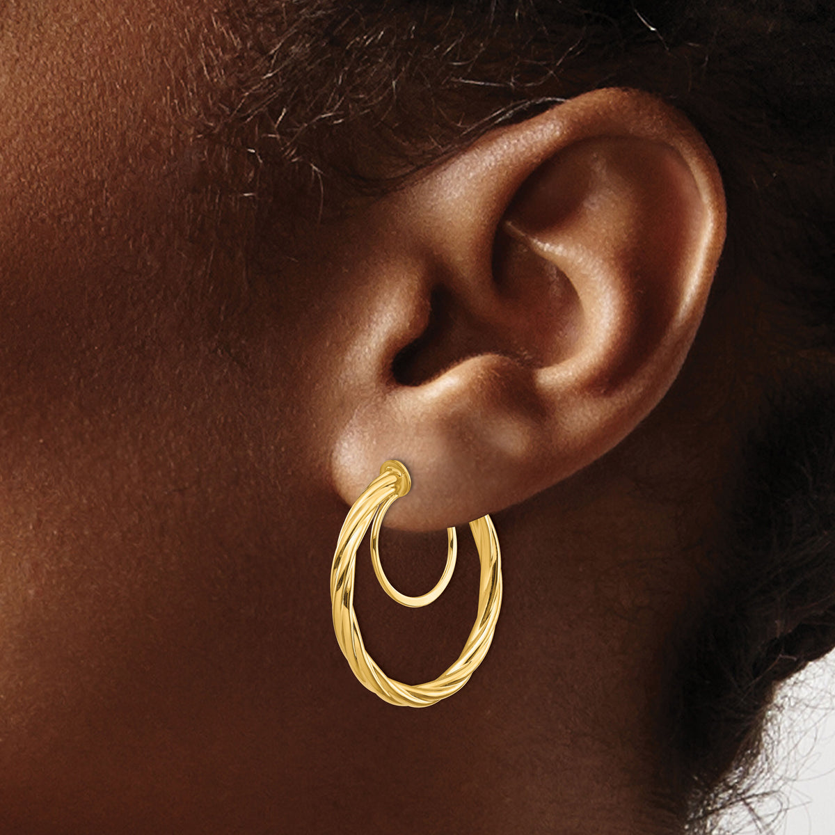 14K Twisted Non-pierced Hoop Earrings-PRE647