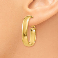 14k 5.75mm Oval Omega Back Hoop Earrings-PRE688