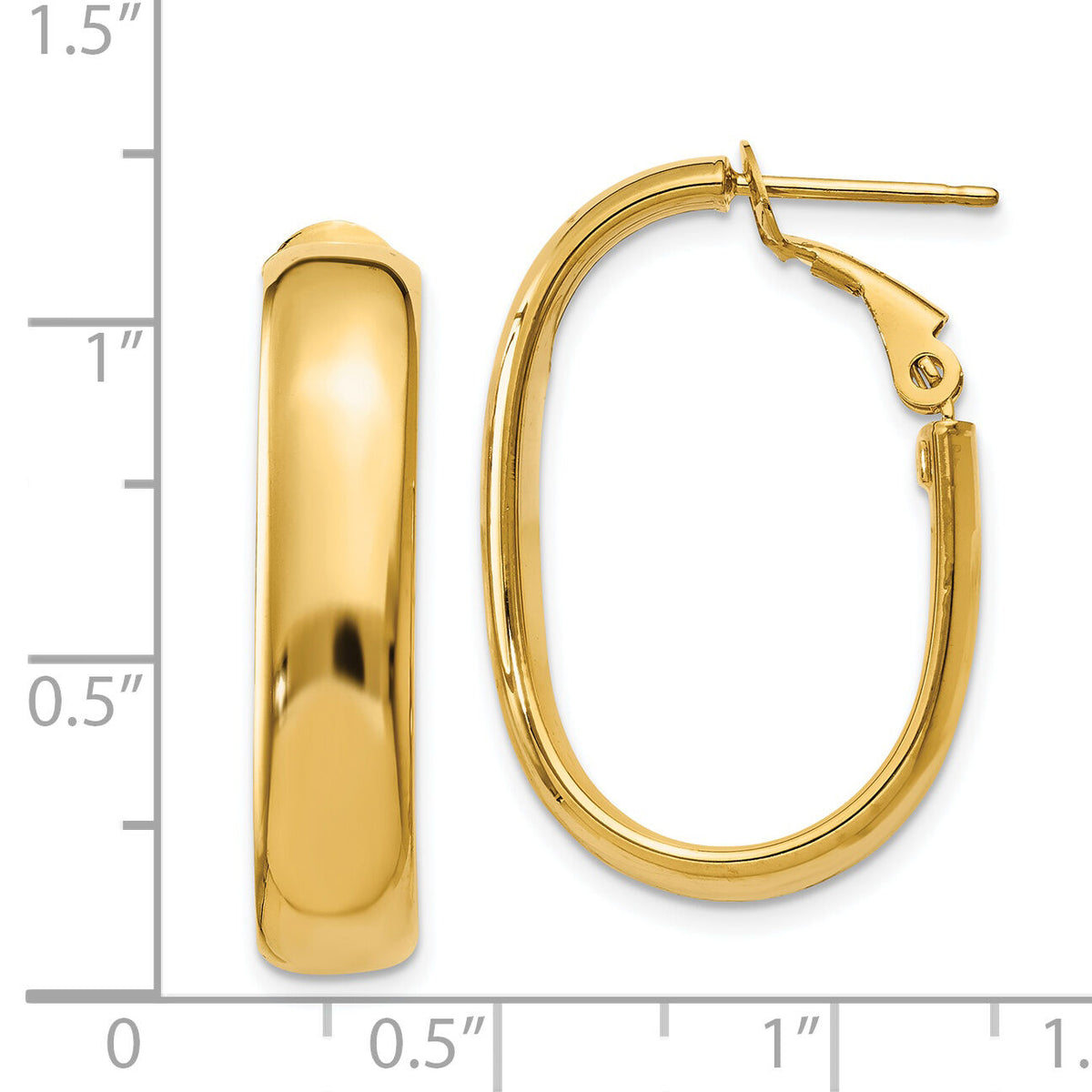 14k 5.75mm Oval Omega Back Hoop Earrings-PRE688