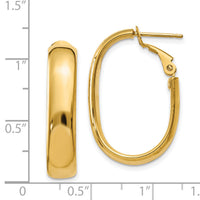 14k 5.75mm Oval Omega Back Hoop Earrings-PRE688