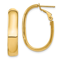 14k 5.75mm Oval Omega Back Hoop Earrings-PRE688
