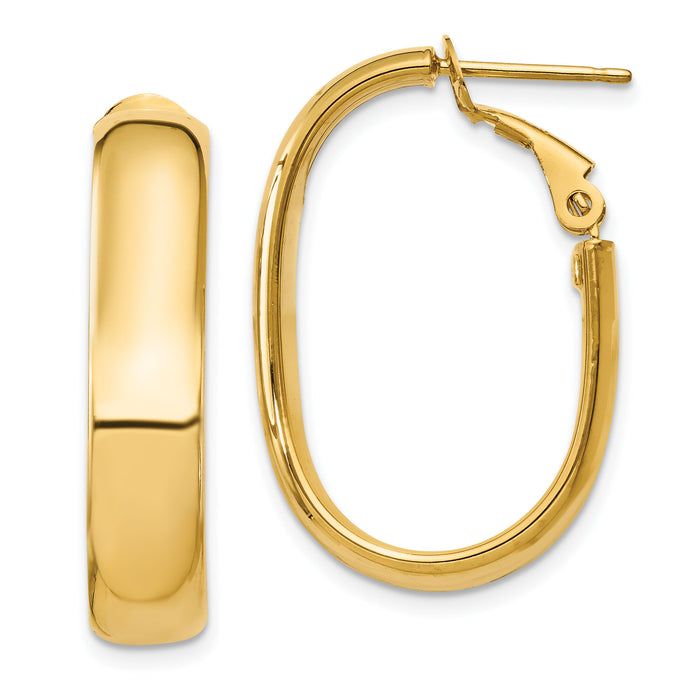 14k 5.75mm Oval Omega Back Hoop Earrings-PRE688