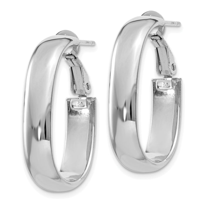 14k 5.75mm White Gold Oval Omega Back Hoop Earrings-PRE688W
