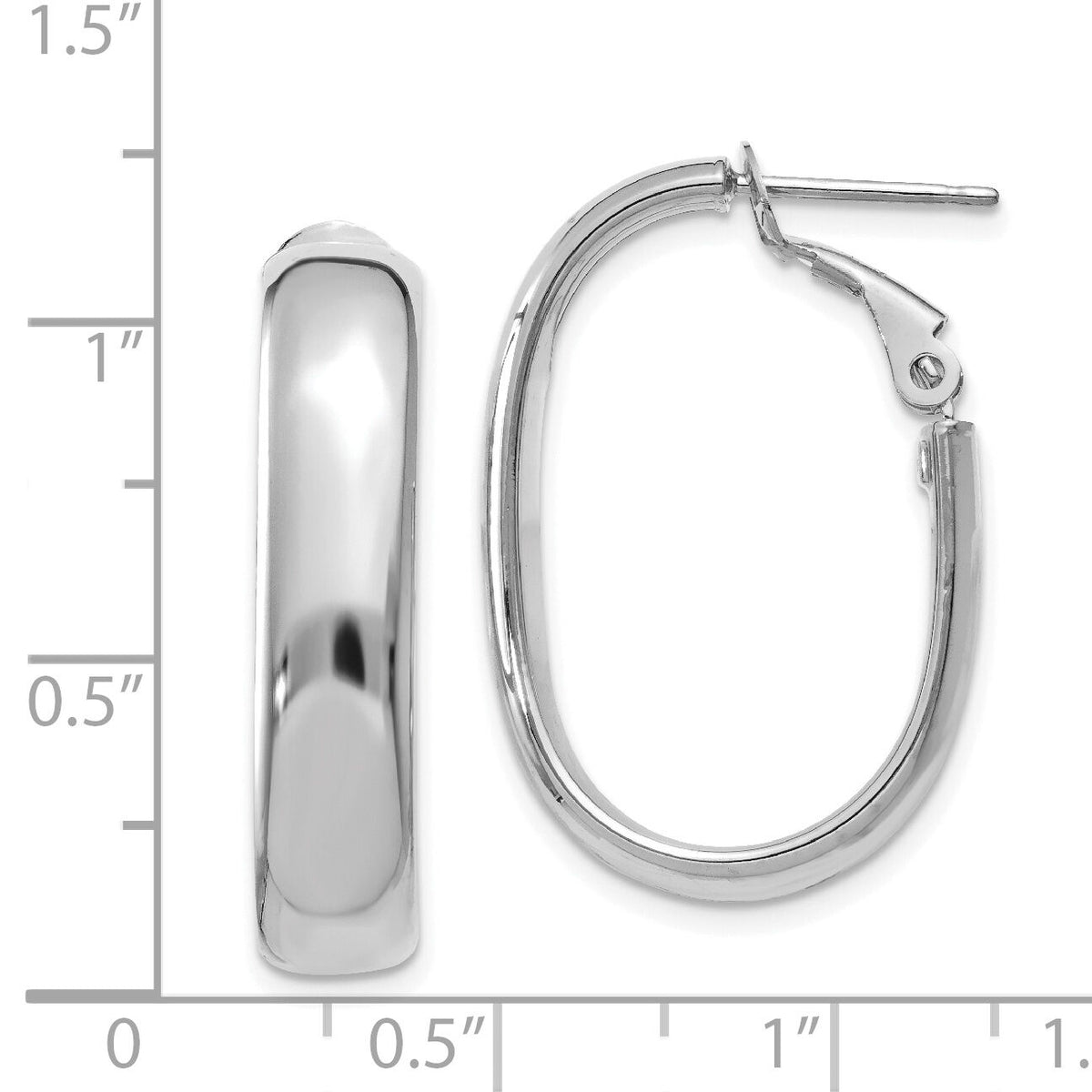 14k 5.75mm White Gold Oval Omega Back Hoop Earrings-PRE688W