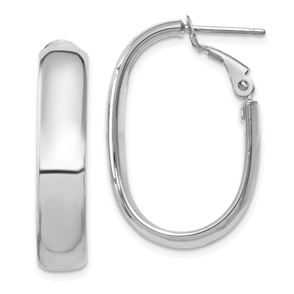 14k 5.75mm White Gold Oval Omega Back Hoop Earrings-PRE688W