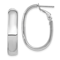14k 5.75mm White Gold Oval Omega Back Hoop Earrings-PRE688W