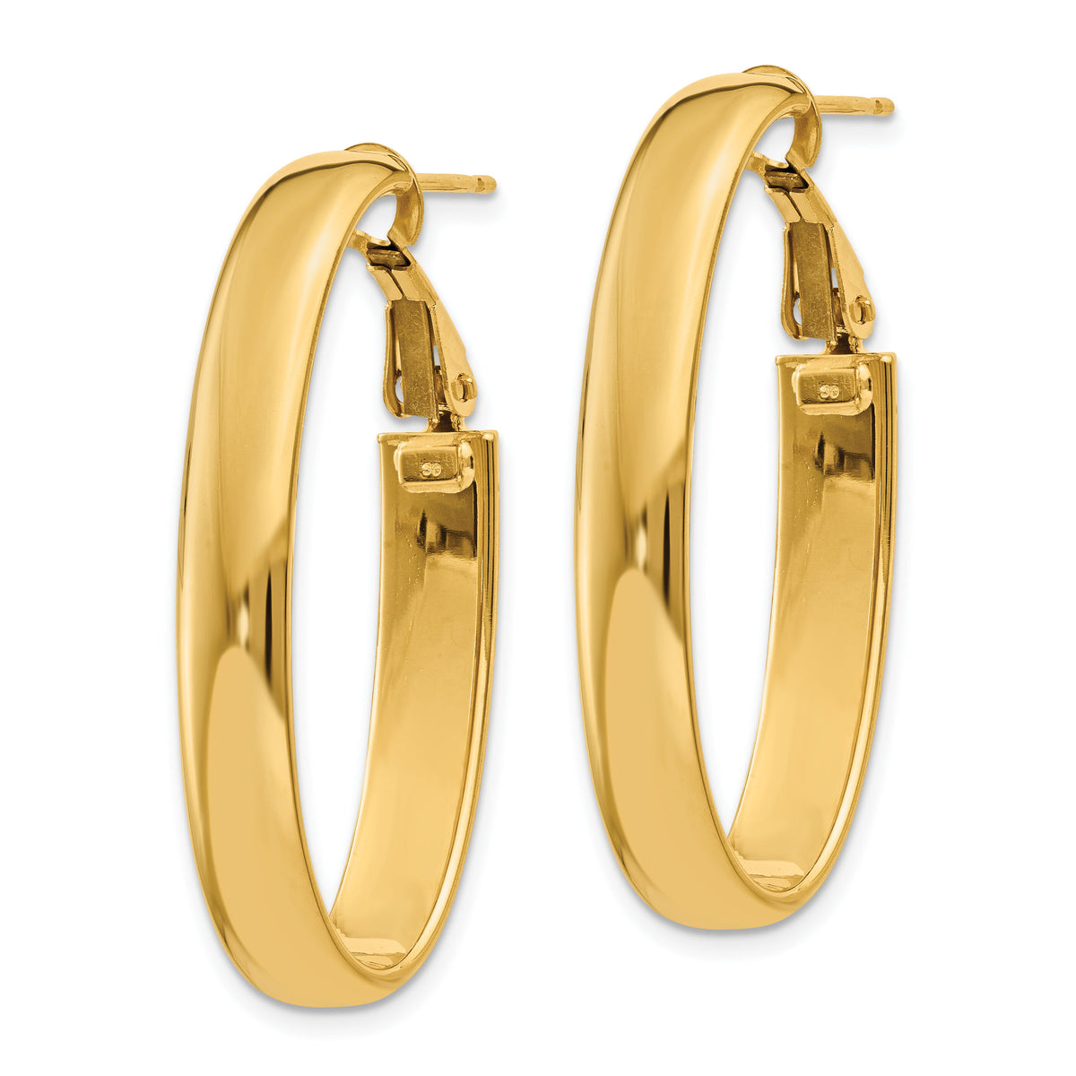 14k 5.75mm Oval Omega Back Hoop Earrings-PRE689