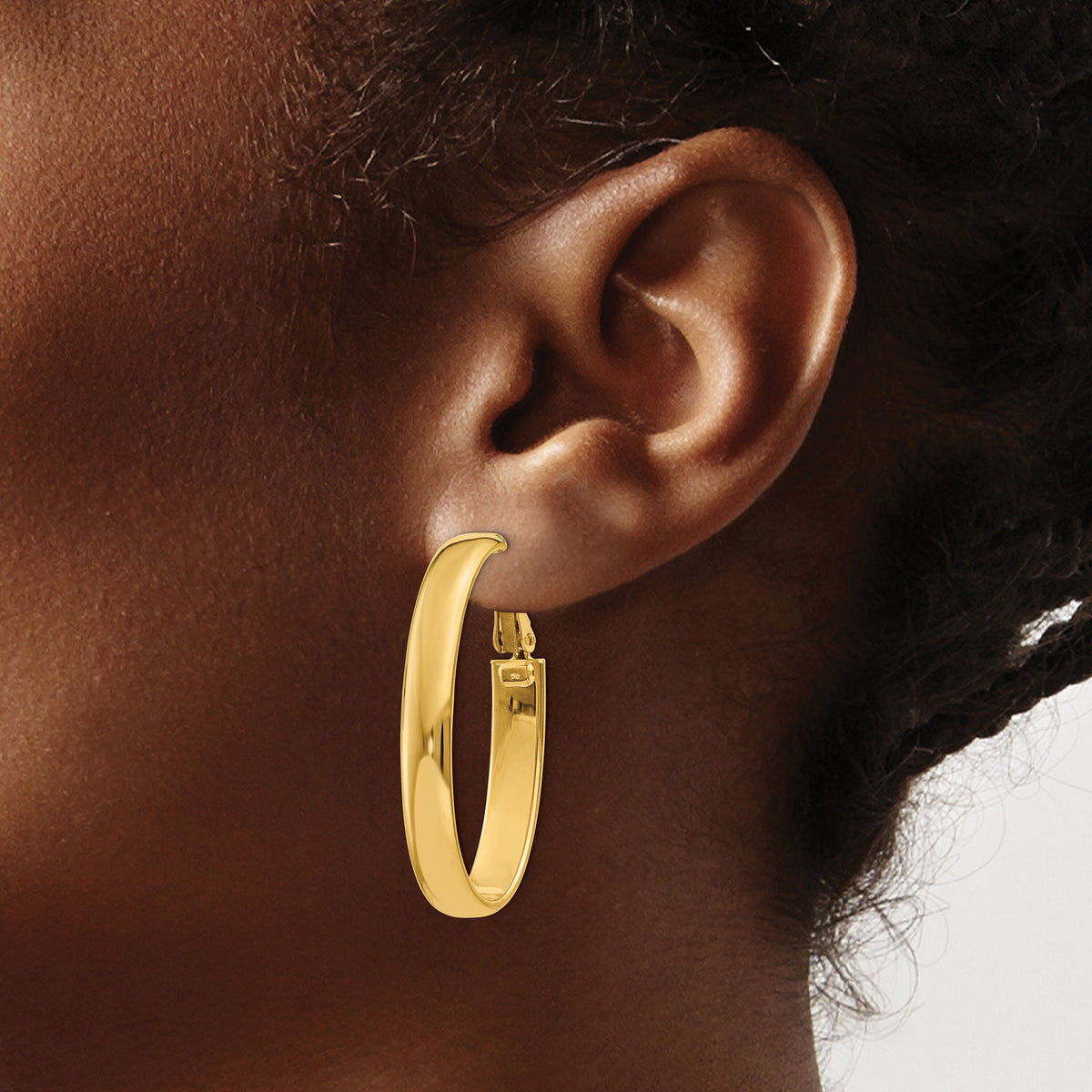 14k 5.75mm Oval Omega Back Hoop Earrings-PRE689