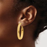 14k 5.75mm Oval Omega Back Hoop Earrings-PRE689