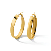14k 5.75mm Oval Omega Back Hoop Earrings-PRE689