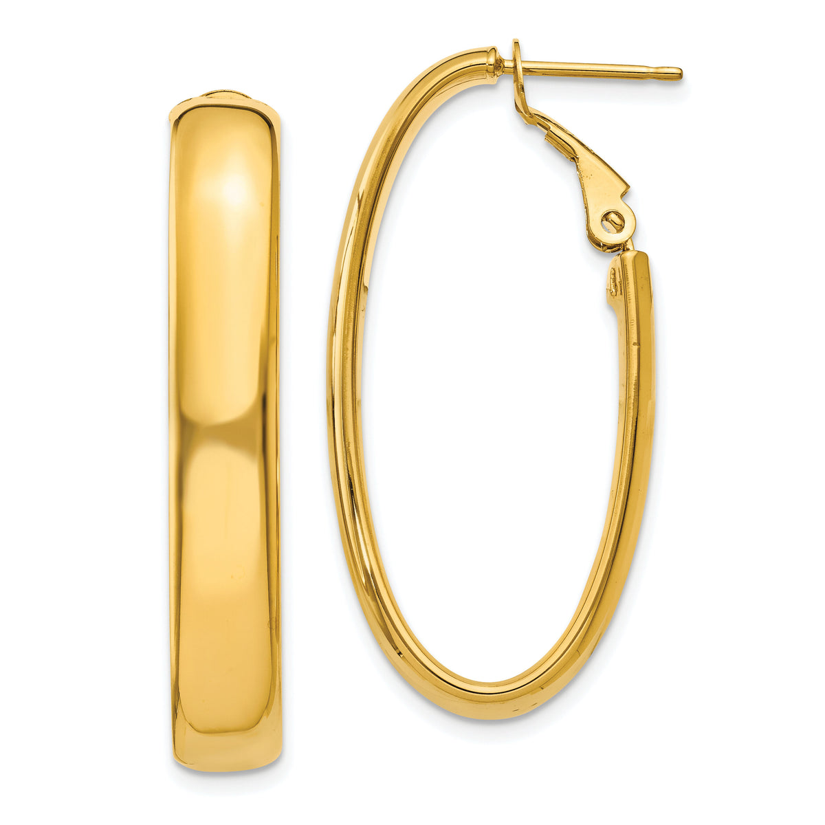 14k 5.75mm Oval Omega Back Hoop Earrings-PRE689