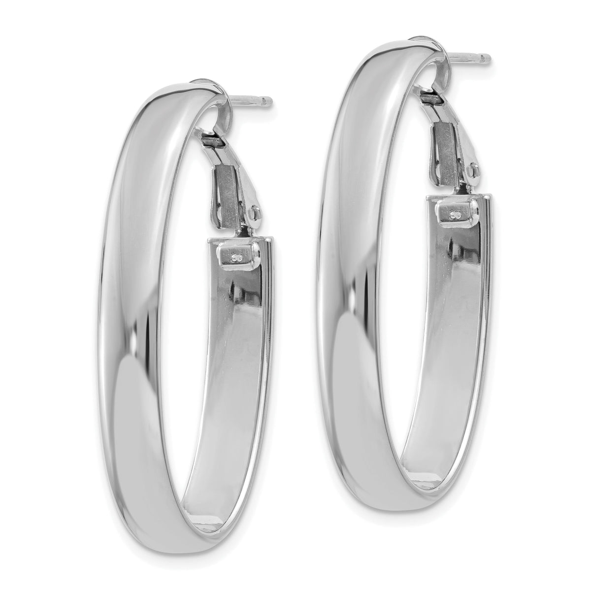 14k 5.75mm White Gold Oval Omega Back Hoop Earrings-PRE689W