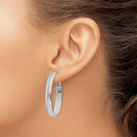 14k 5.75mm White Gold Oval Omega Back Hoop Earrings-PRE689W