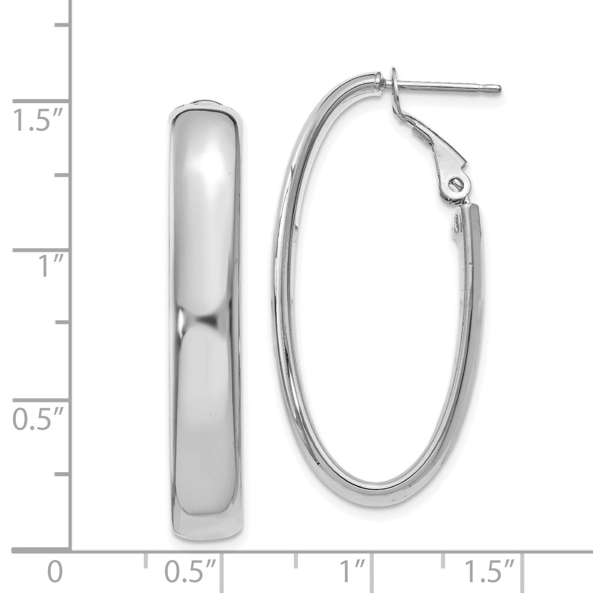 14k 5.75mm White Gold Oval Omega Back Hoop Earrings-PRE689W