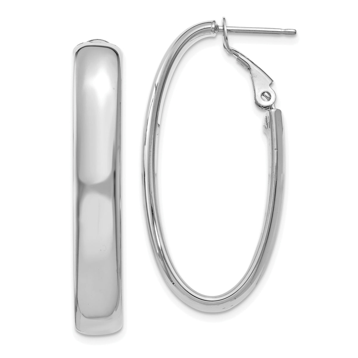 14k 5.75mm White Gold Oval Omega Back Hoop Earrings-PRE689W