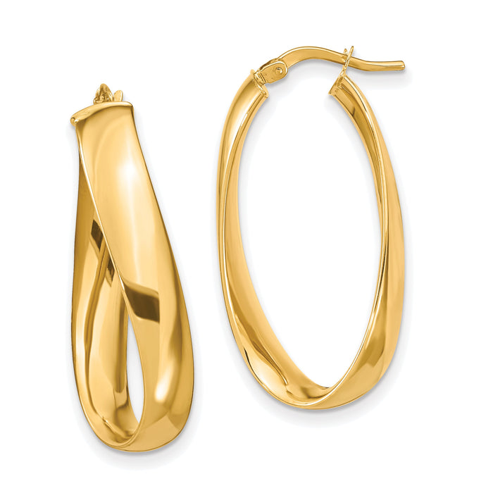 14k Twisted 6mm Oval Hoop Earrings-PRE691