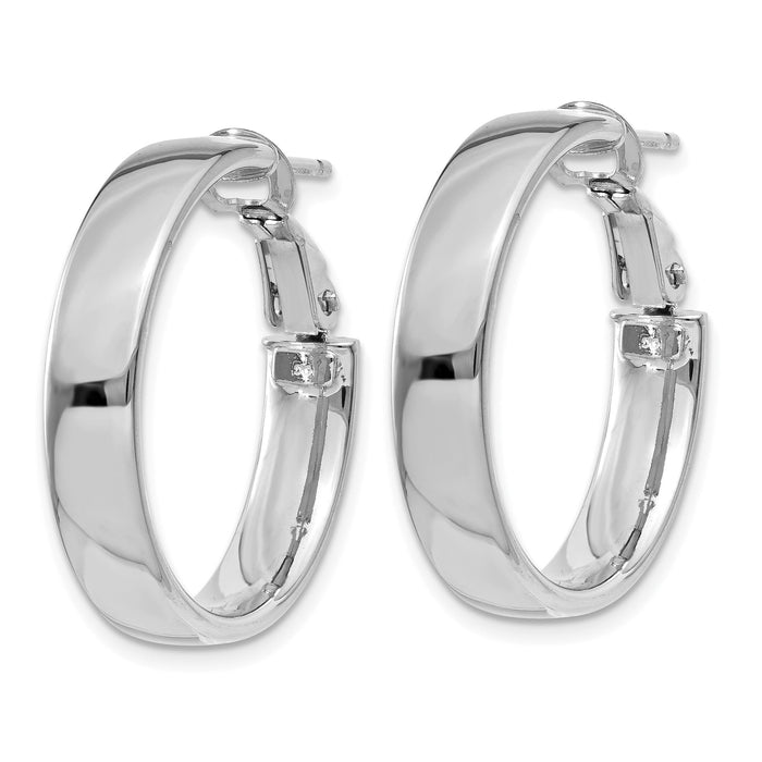 14k 5mm White Gold Omega Back Hoop Earrings-PRE733W