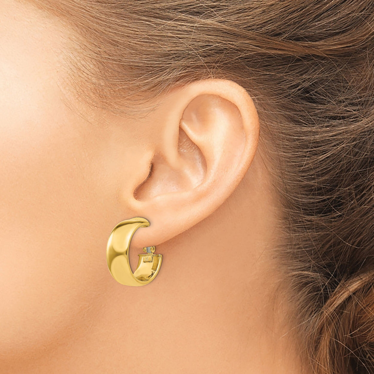 14k 7.75mm Small Omega Back Hoop Earrings-PRE734