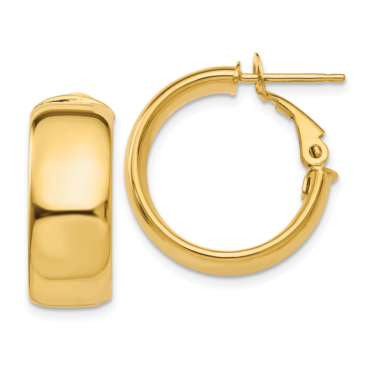 14k 7.75mm Small Omega Back Hoop Earrings-PRE734