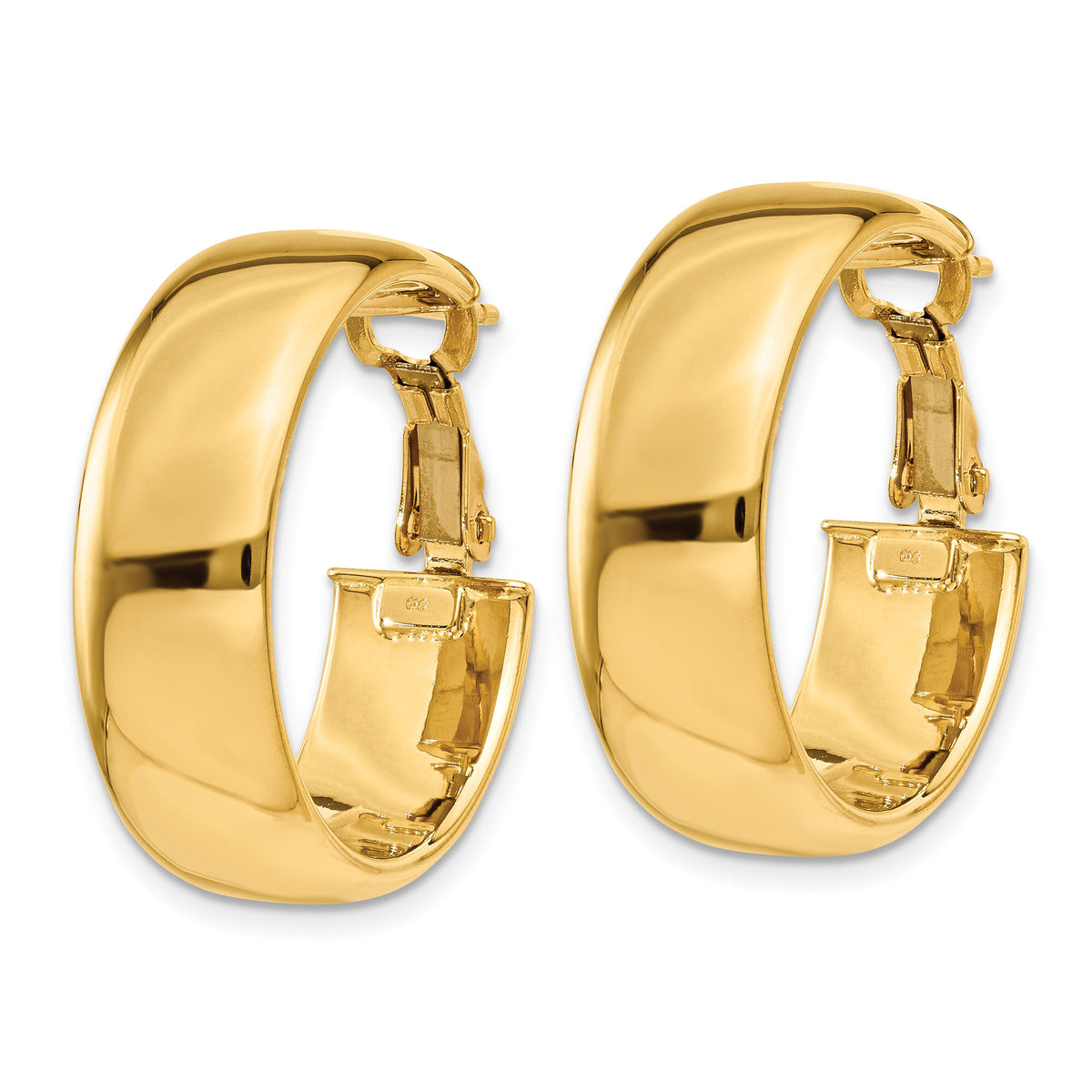 14k 7.75mm Omega Back Hoop Earrings-PRE735