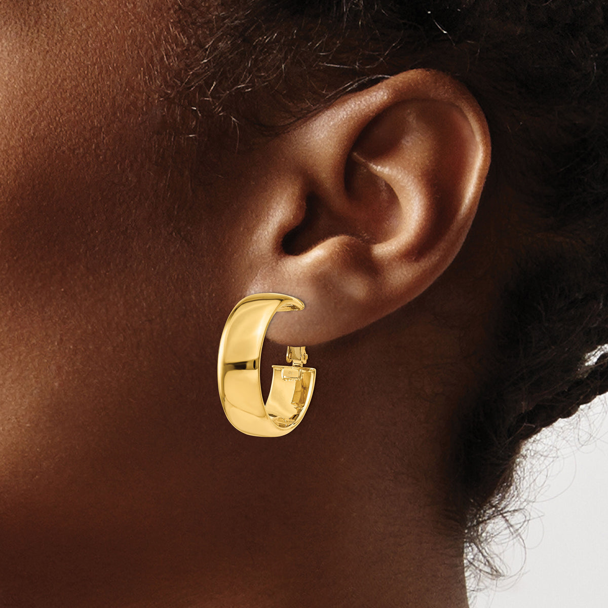 14k 7.75mm Omega Back Hoop Earrings-PRE735