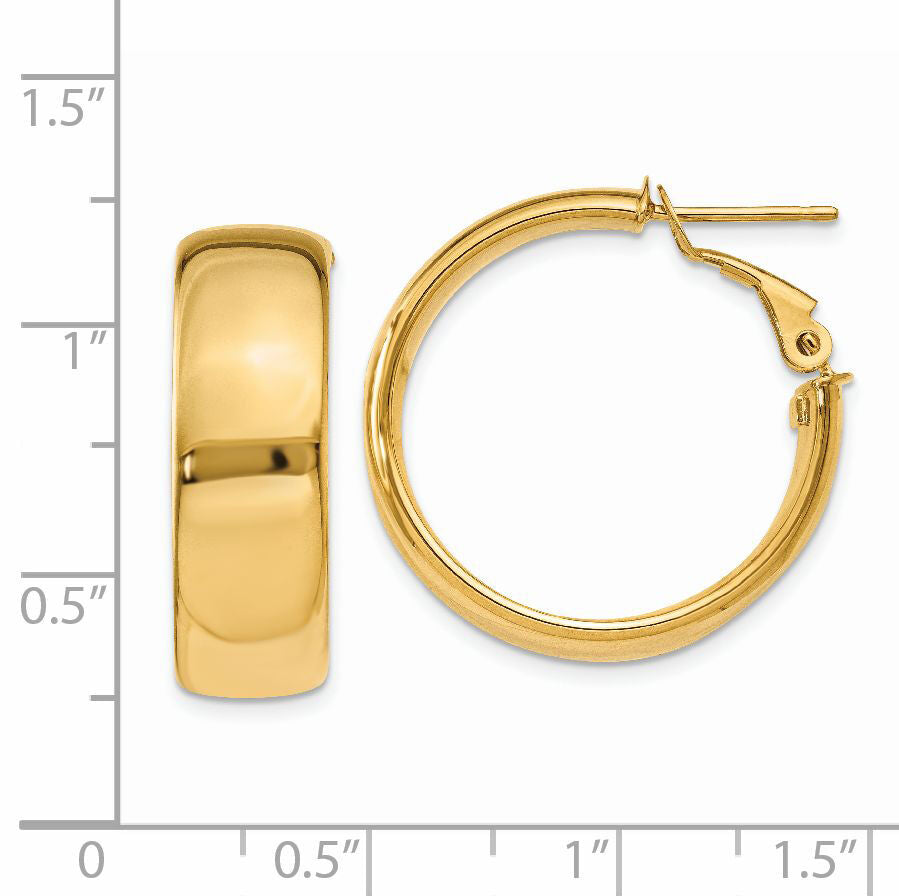 14k 7.75mm Omega Back Hoop Earrings-PRE735
