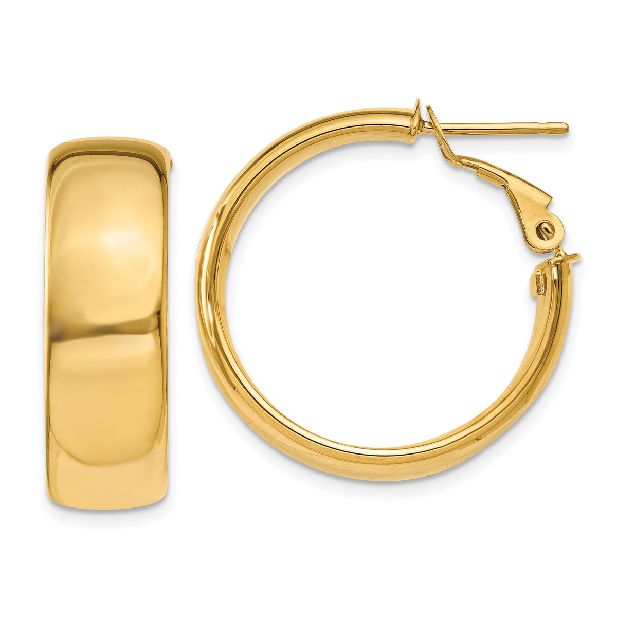 14k 7.75mm Omega Back Hoop Earrings-PRE735