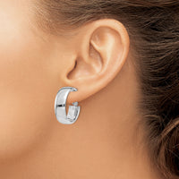14k White Gold 7.75mm Omega Back Hoop Earrings-PRE735W