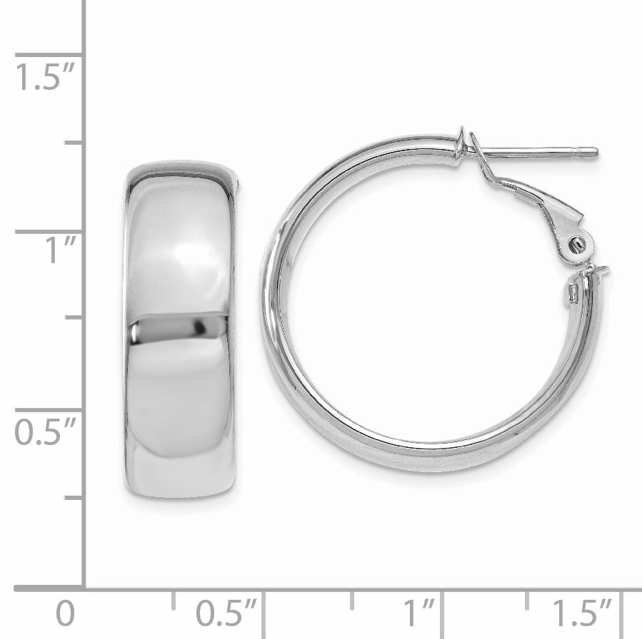 14k White Gold 7.75mm Omega Back Hoop Earrings-PRE735W
